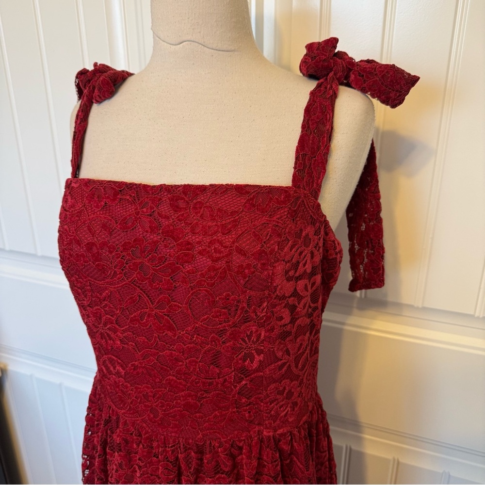 Vici Sway Together Tiered Wine Lace Midi Dress - Picture 2 of 7